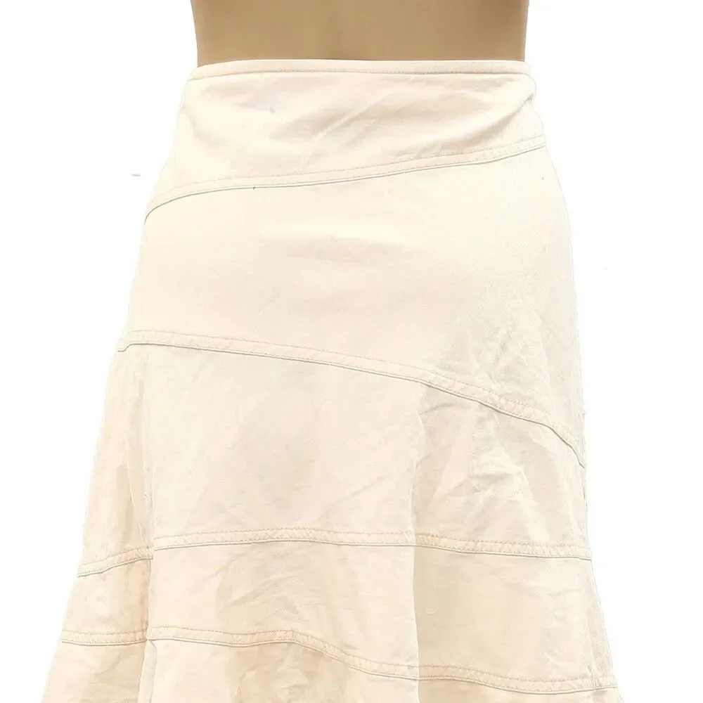 Urban Outfitters Millie Fluted Denim Mini Skirt Low-Rise Cream Cotton XL 286932